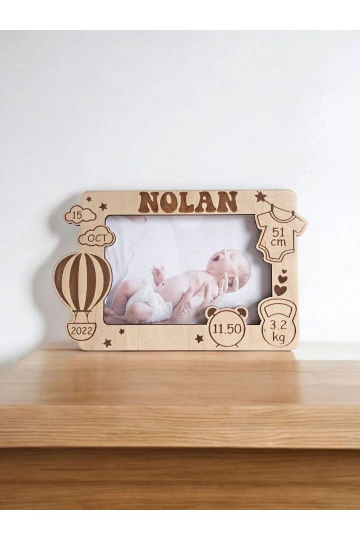 Ahşap Bebek Doğum Fotoğraf Çerçevesi