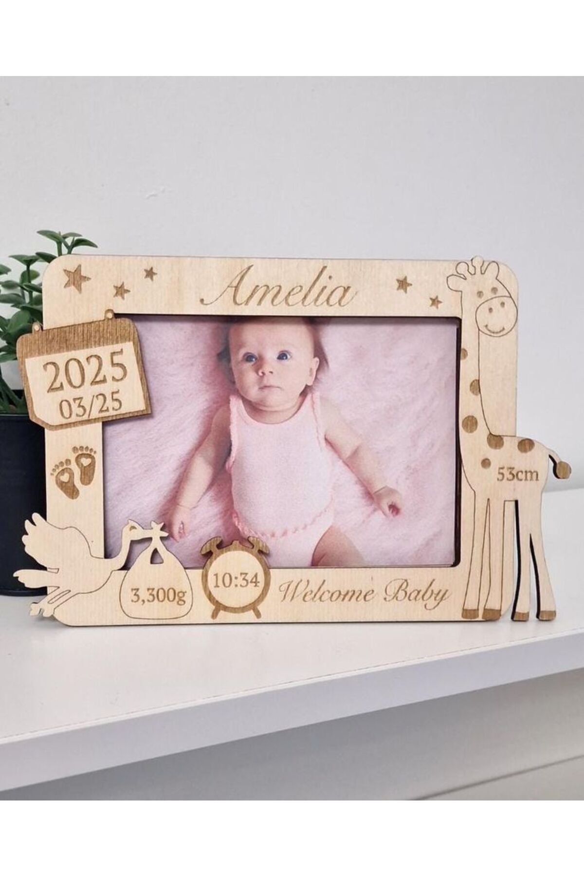 Ahşap Bebek Doğum Fotoğraf Çerçevesi
