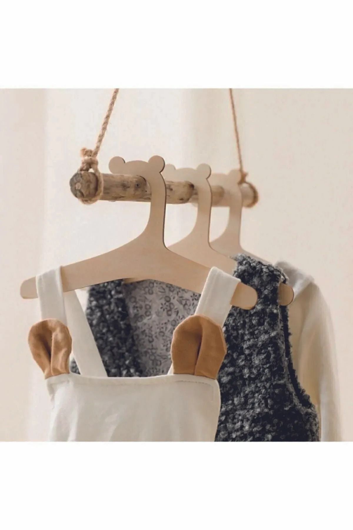 Ahşap Çocuk Askısı Bebek Askılığı Bebek Kıyafet Askısı 6'lı Set