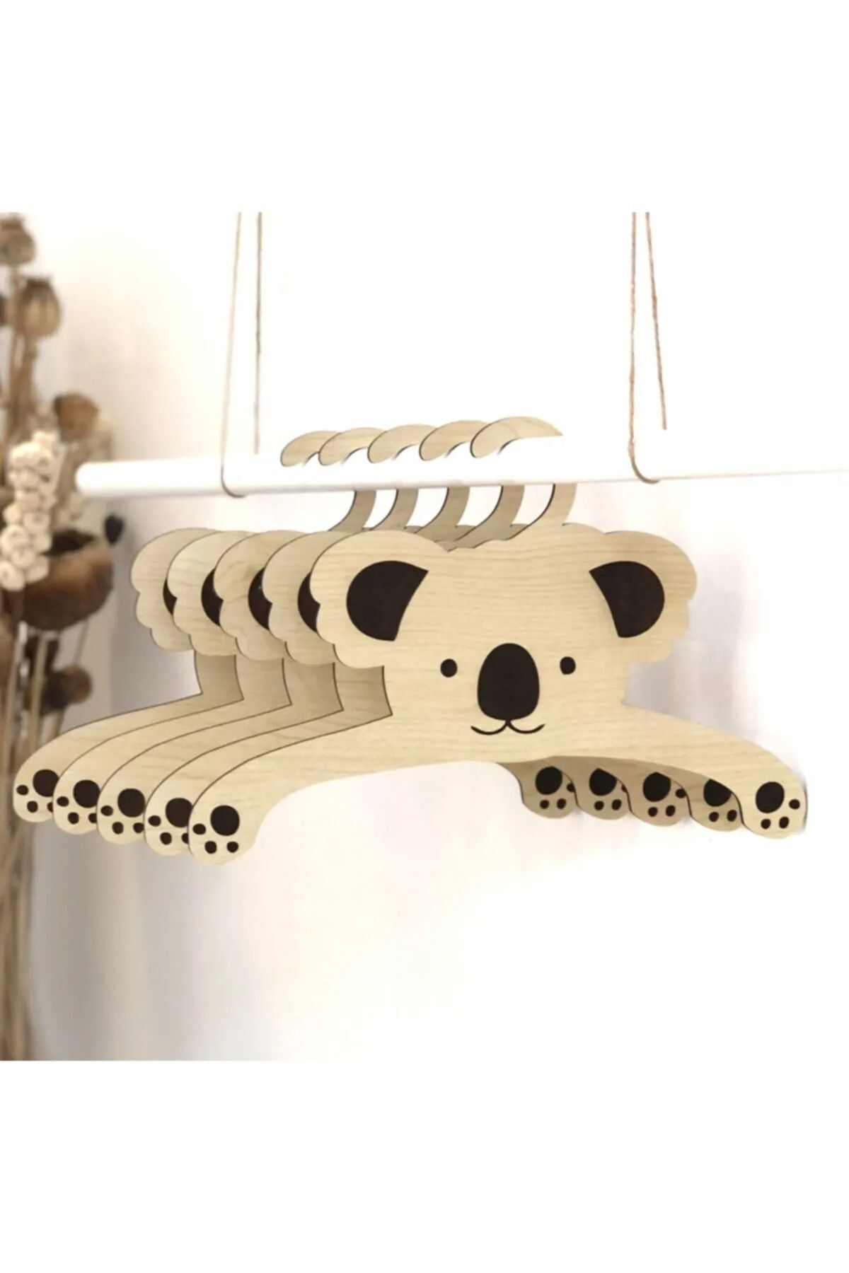 Bebek Elbise Askısı Ahşap Kıyafet Askısı Koala Bebek Kıyafet Askısı 6'lı Set