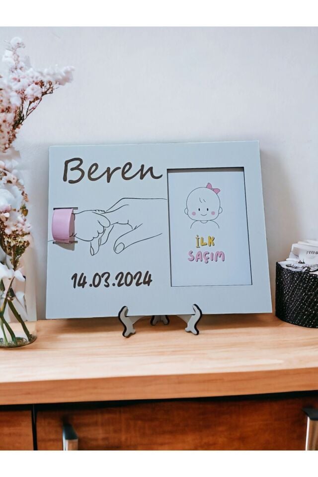 İlk Saçım Çerçevesi Bebek Anı Kartı Ile Bebeğimin Ilk Saç Hatırası (KİŞİYE ÖZEL ISİM VE TARİH)