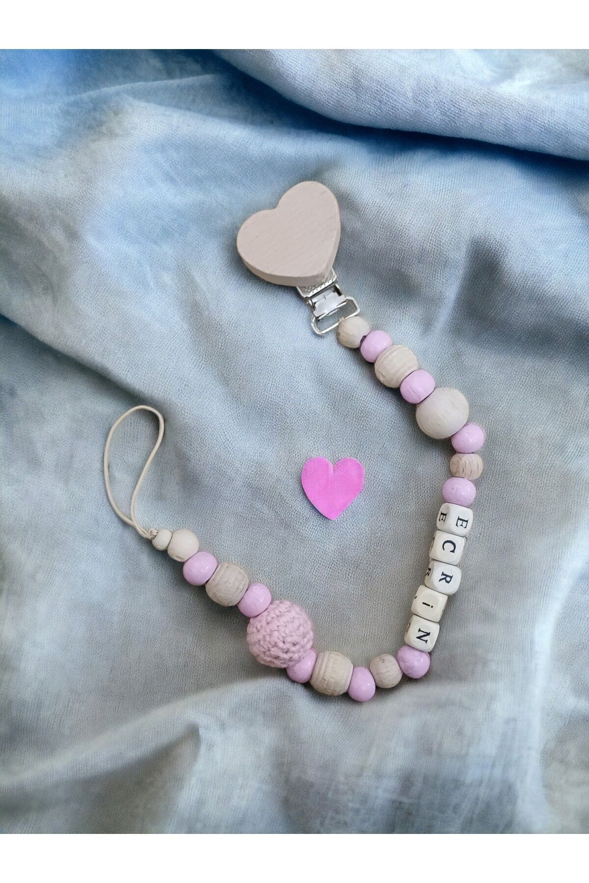 Doğal Ahşap Emzik Zinciri - Isimli Emzik Askısı Ahşap Emzik Zinciri Emzik Tutucu