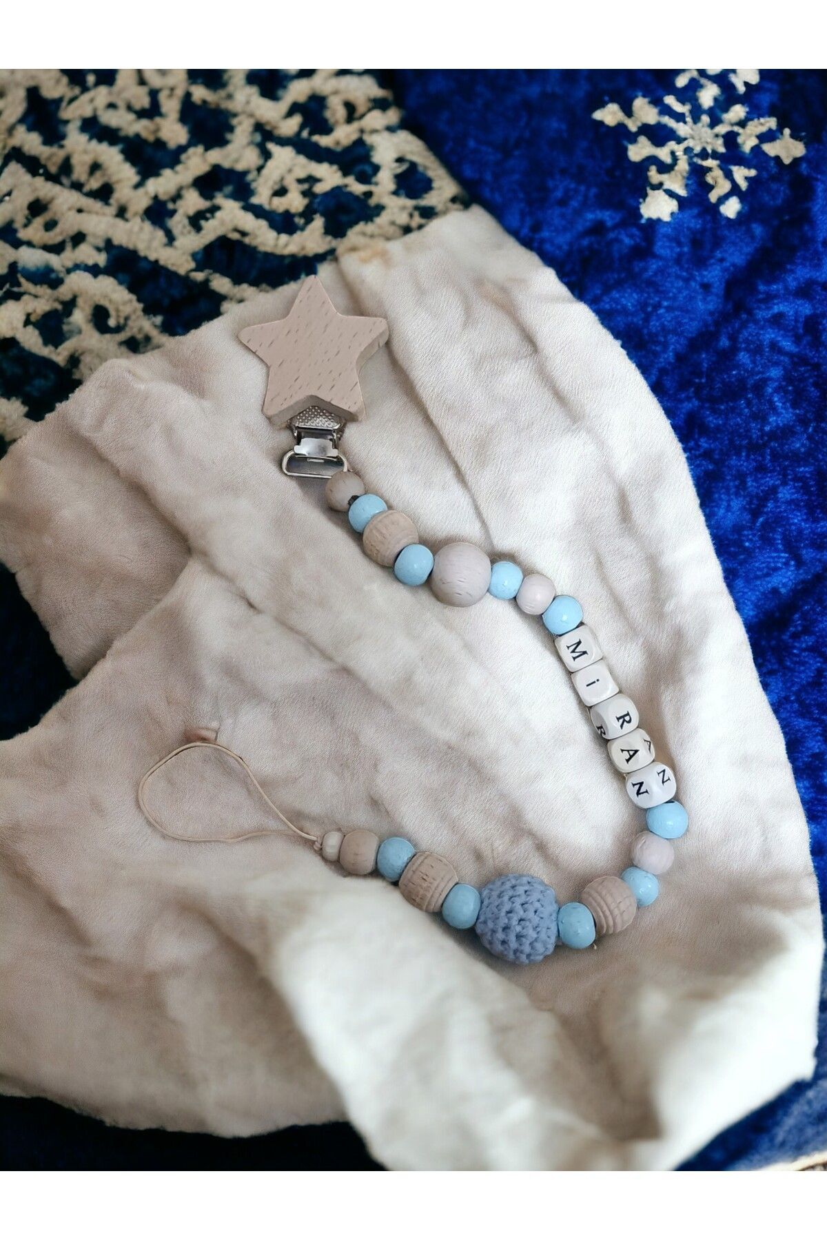 Doğal Ahşap Emzik Zinciri - Isimli Emzik Askısı Ahşap Emzik Zinciri Emzik Tutucu