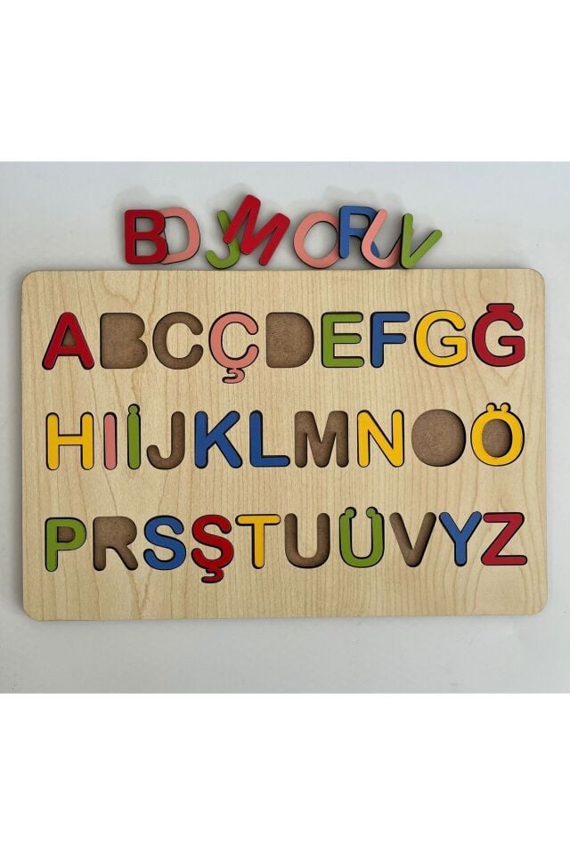 Ahşap Montessori Eğitici Türkçe Küçük Harf Seti Alfabe 3 Boyutlu Bultak Puzzle