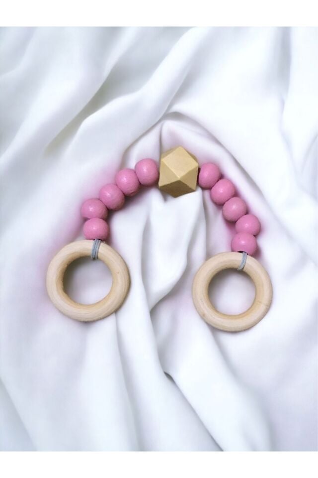 Doğal Ahşap Bebek Diş Kaşıyıcısı (Pembe )
