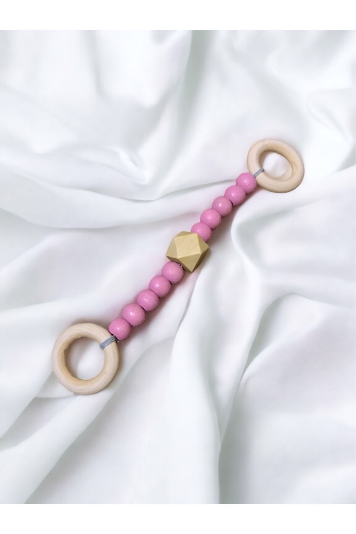 Doğal Ahşap Bebek Diş Kaşıyıcısı (Pembe )