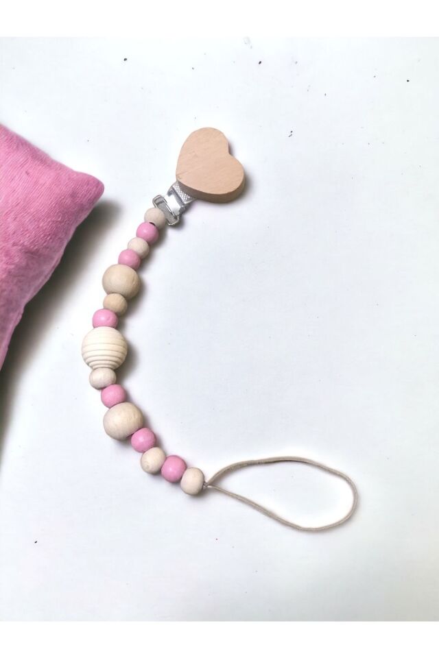 Doğal Ahşap Emzik Zinciri Isimli Askı Tutucu