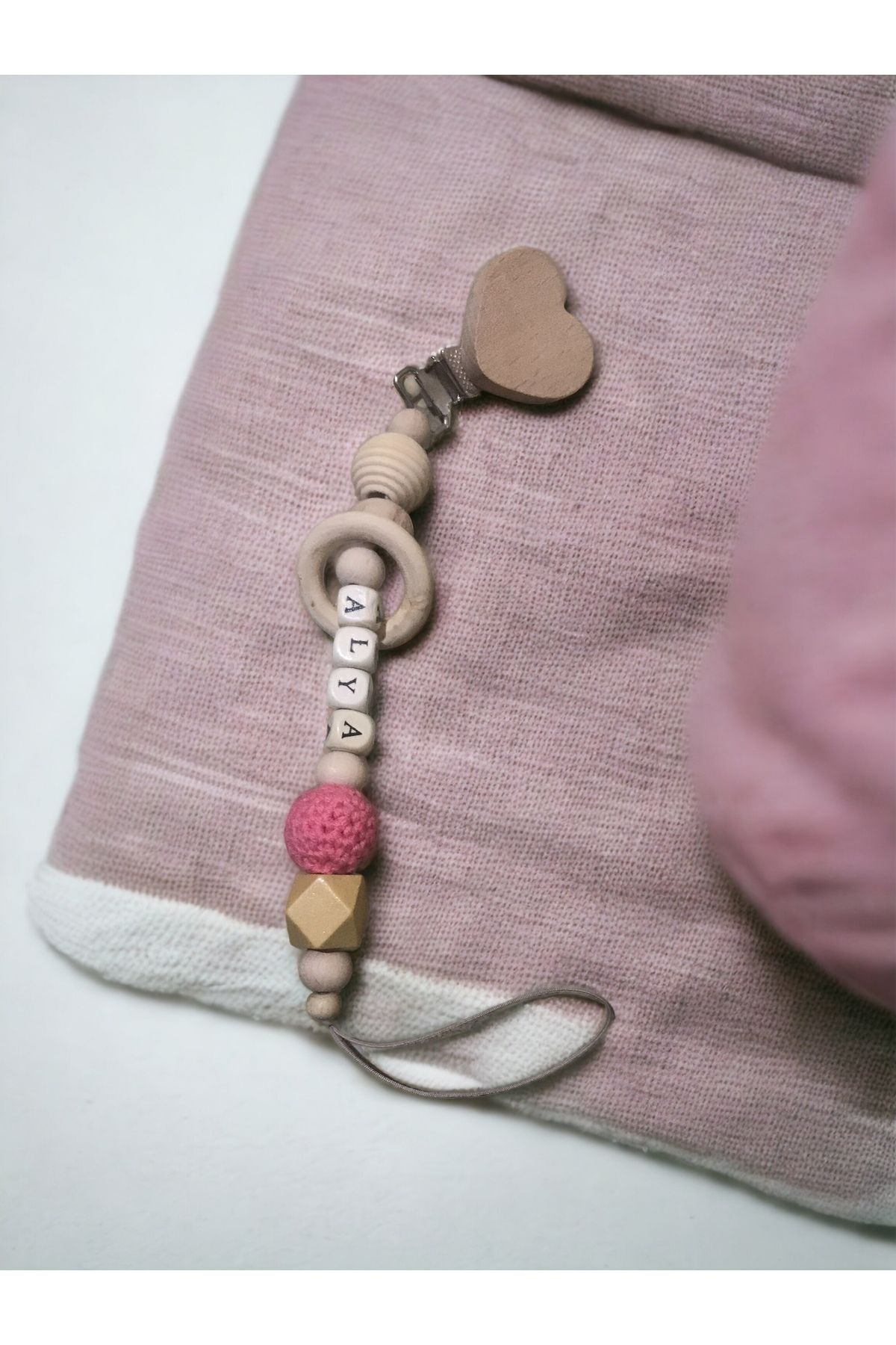 Doğal Ahşap Emzik Zinciri - Isimli Emzik Askısı Ahşap Emzik Zinciri Emzik Tutucu