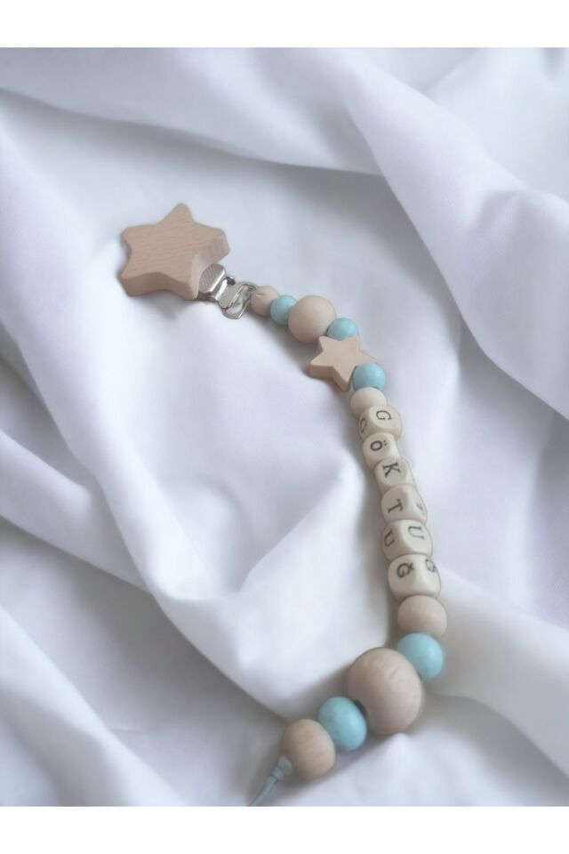 Doğal Ahşap Emzik Zinciri - Isimli Emzik Askısı Ahşap Emzik Zinciri Emzik Tutucu