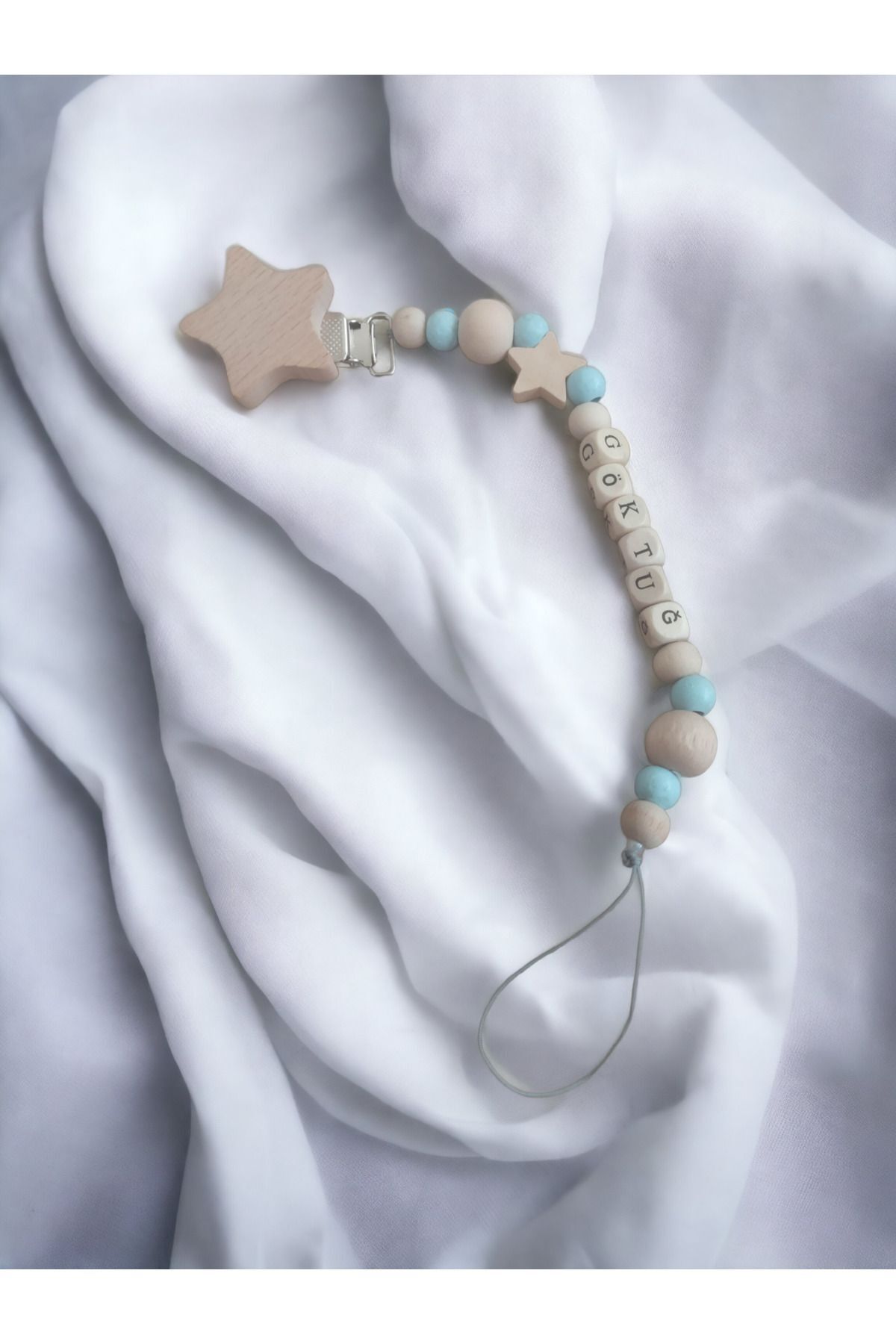 Doğal Ahşap Emzik Zinciri - Isimli Emzik Askısı Ahşap Emzik Zinciri Emzik Tutucu