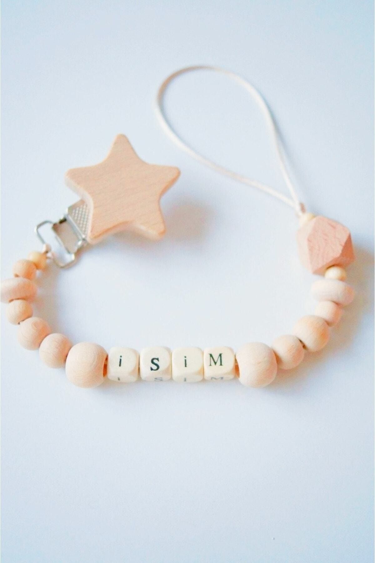 Yıldız Bebek Hediyelik Doğal Ahşap Emzik Zinciri/emzik Askısı