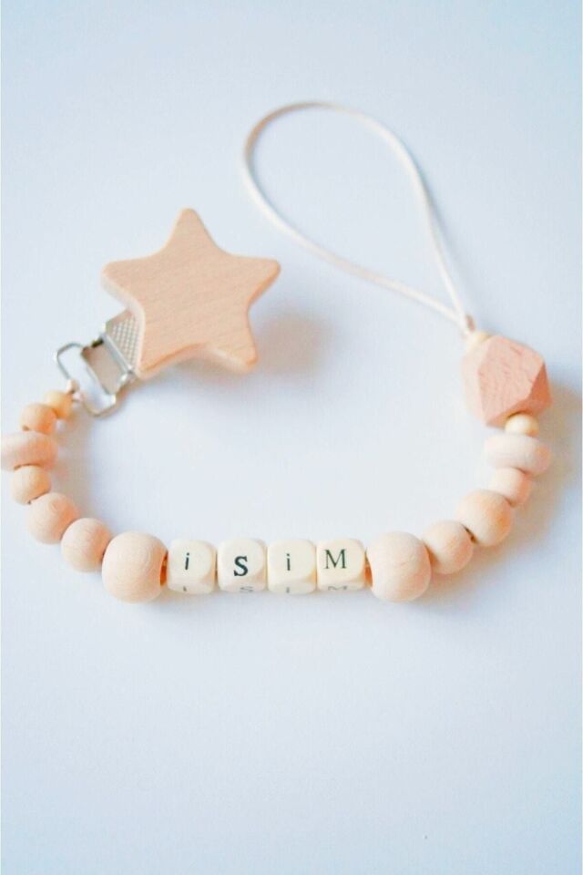 Yıldız Bebek Hediyelik Doğal Ahşap Emzik Zinciri/emzik Askısı