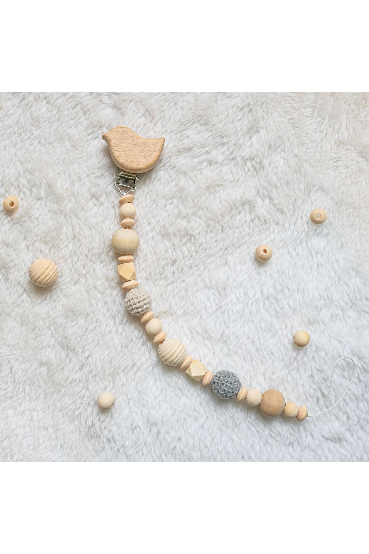 Doğal Ahşap Emzik Zinciri - Emzik Askısı Ahşap Emzik Zinciri Emzik Tutucu