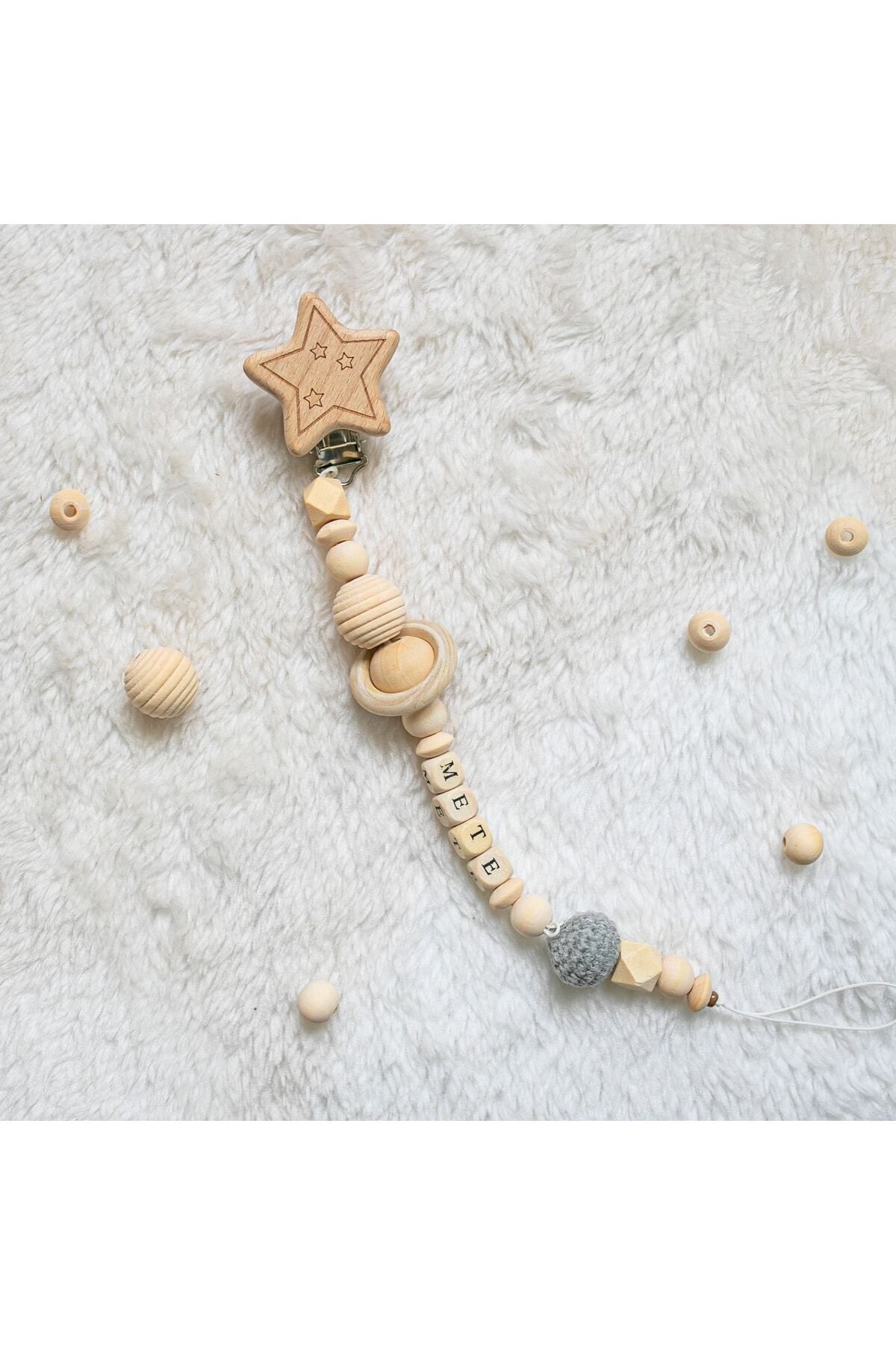 Doğal Ahşap Emzik Zinciri - Emzik Askısı Ahşap Emzik Zinciri Emzik Tutucu