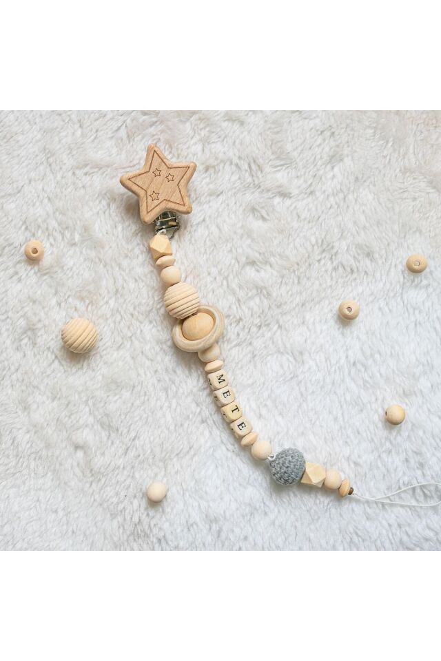 Doğal Ahşap Emzik Zinciri - Emzik Askısı Ahşap Emzik Zinciri Emzik Tutucu