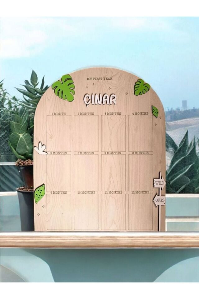 Kişiye Özel Doğum Günü 12 Ay 3D Yaprak Temalı Ahşap Fotoğraf Panosu Büyük Boy