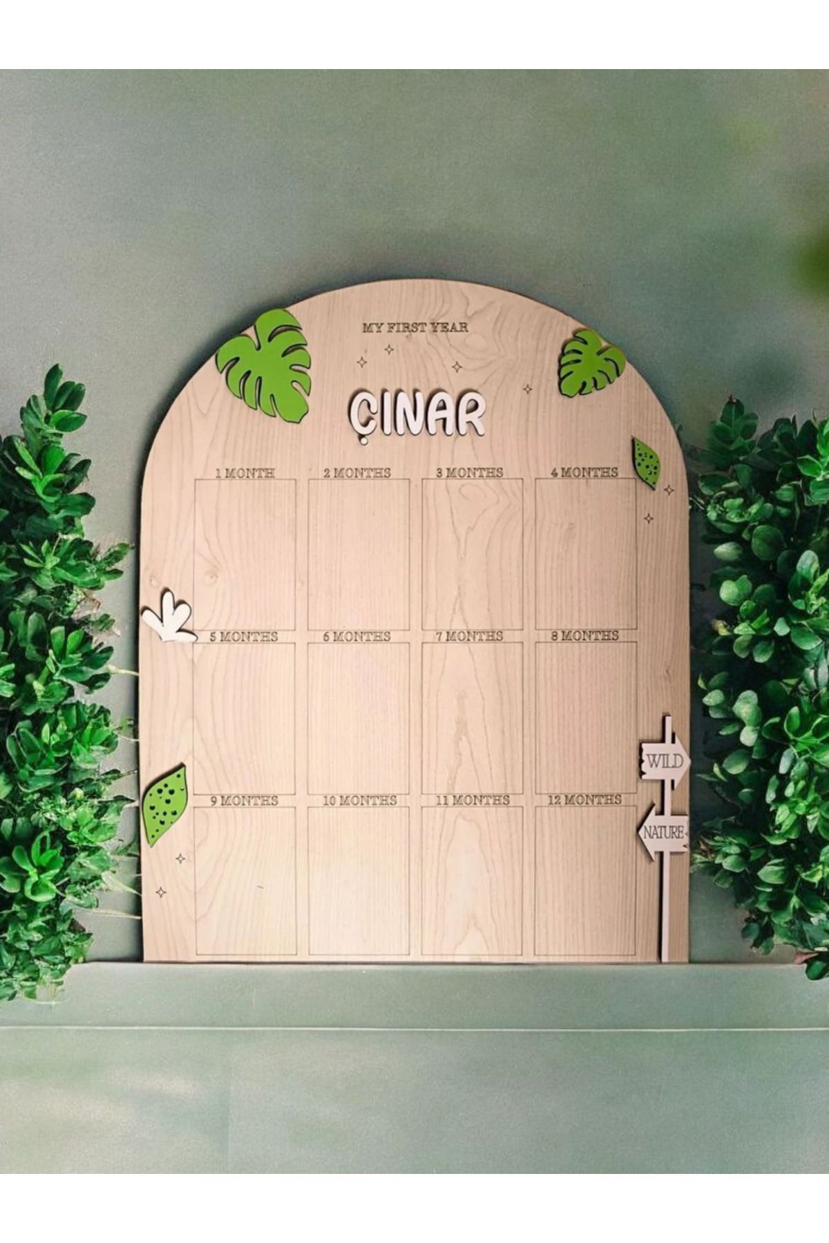 Kişiye Özel Doğum Günü 12 Ay 3D Yaprak Temalı Ahşap Fotoğraf Panosu Büyük Boy