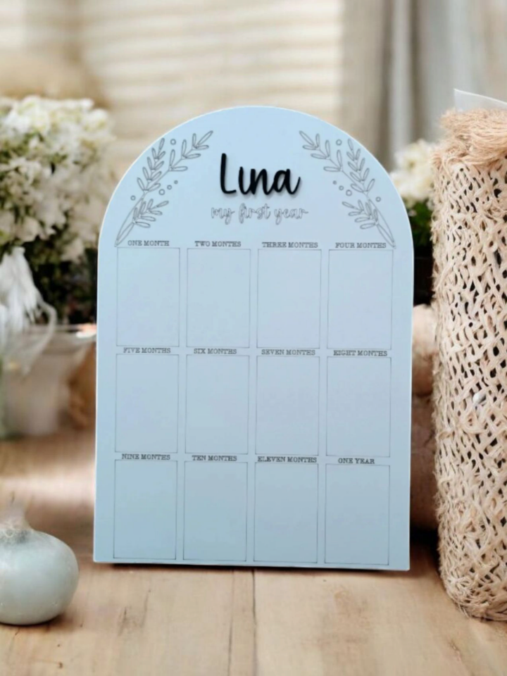 Kişiye Özel Doğum Günü 12 Ay Yaprak Temalı Ahşap Fotoğraf Panosu Büyük Boy