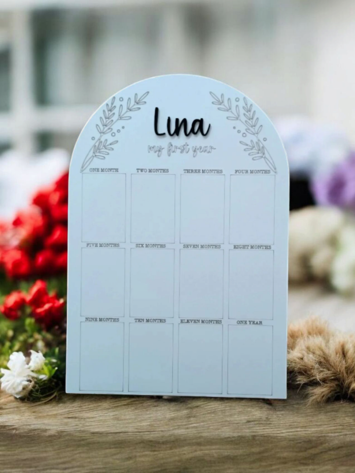 Kişiye Özel Doğum Günü 12 Ay Yaprak Temalı Ahşap Fotoğraf Panosu Büyük Boy