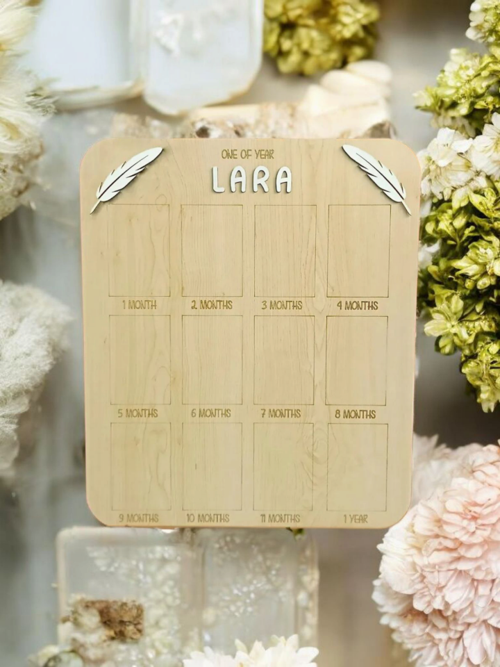 Kişiye Özel Doğum Günü 12 Ay 3D Temalı Ahşap Fotoğraf Panosu Büyük Boy