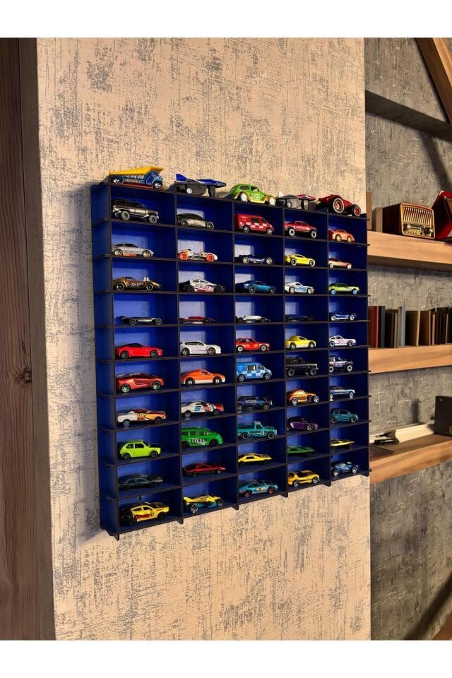 Araba Rafı 50'li Mavi Renk (HOTWHEELS VE MATCBOX ARABALARI IÇİN UYGUNDUR)