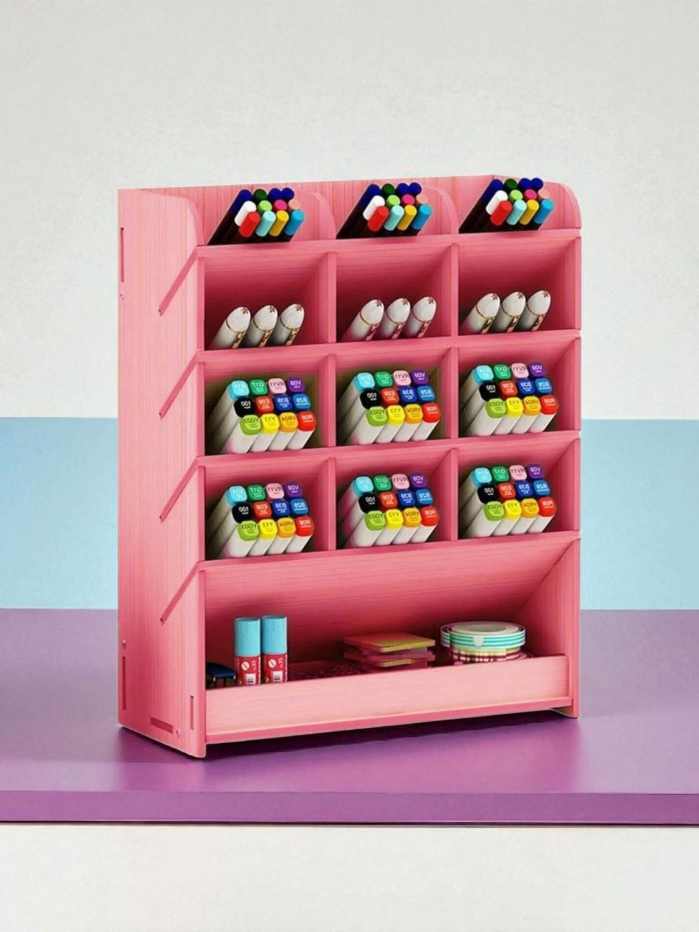 Pembe Renk Masaüstü Kalemlik Organizer-Ofis Düzenleyici
