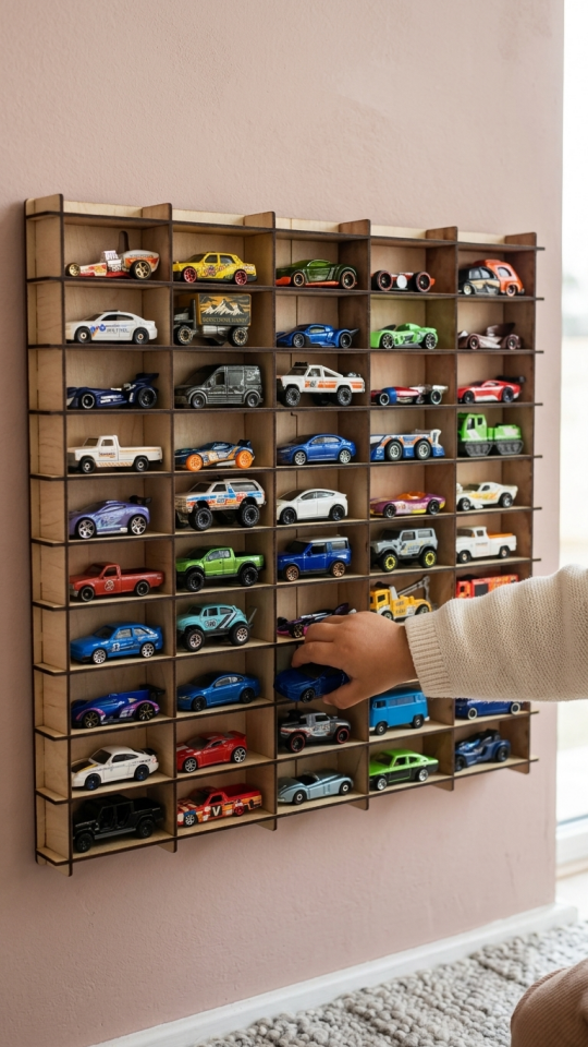 Kişiye Özel İsimlikli Araba Rafı 50'li Banu Renk (HOTWHEELS VE MATCBOX ARABALARI IÇİN UYGUNDUR)