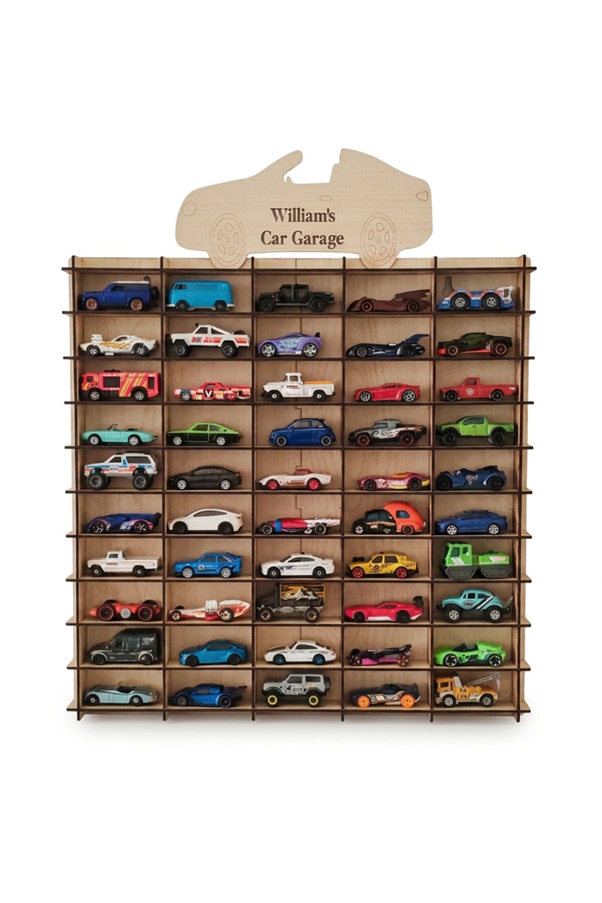 Kişiye Özel İsimlikli Araba Rafı 50'li Banu Renk (HOTWHEELS VE MATCBOX ARABALARI IÇİN UYGUNDUR)