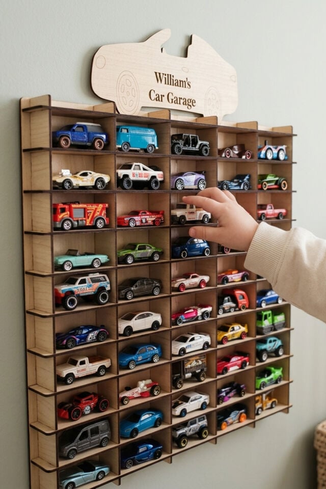Kişiye Özel İsimlikli Araba Rafı 50'li Banu Renk (HOTWHEELS VE MATCBOX ARABALARI IÇİN UYGUNDUR)