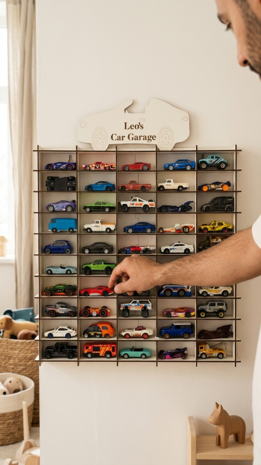 Kişiye Özel İsimlikli Araba Rafı 50'li Beyaz Renk (HOTWHEELS VE MATCBOX ARABALARI IÇİN UYGUNDUR)