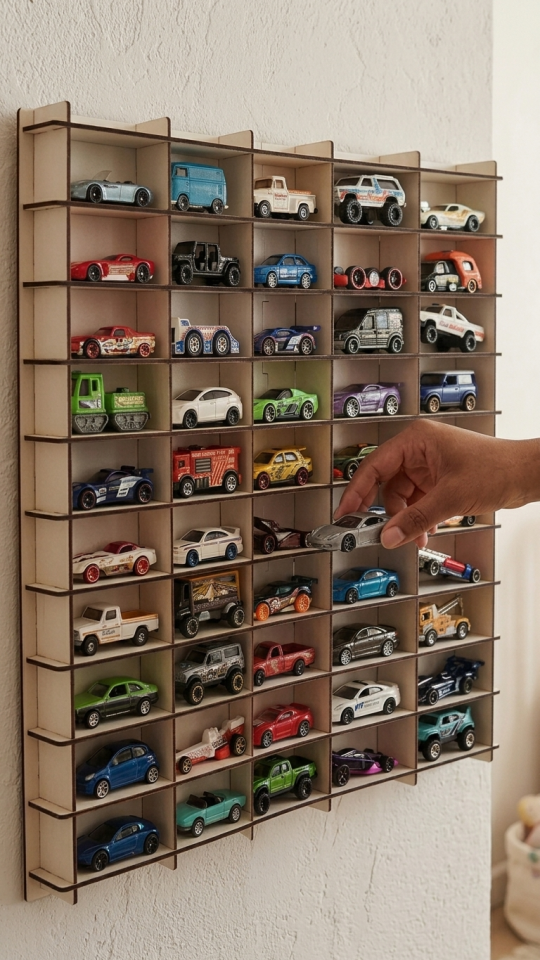 Kişiye Özel İsimlikli Araba Rafı 50'li Beyaz Renk (HOTWHEELS VE MATCBOX ARABALARI IÇİN UYGUNDUR)