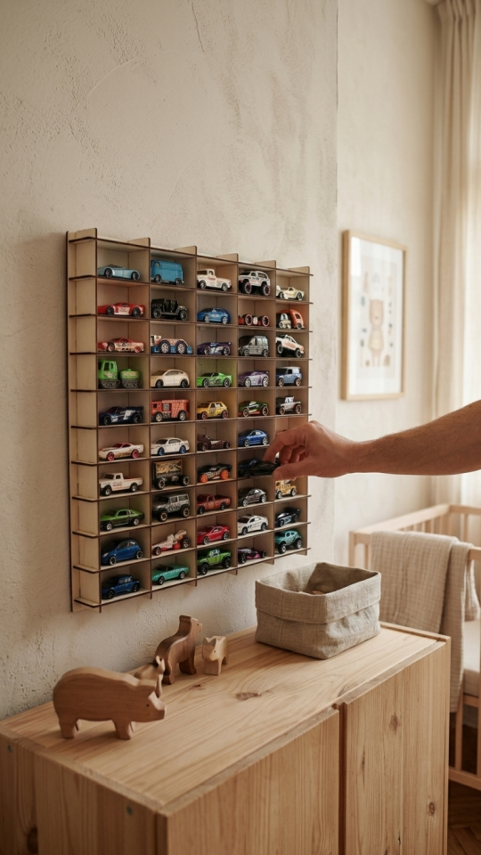 Kişiye Özel İsimlikli Araba Rafı 50'li Beyaz Renk (HOTWHEELS VE MATCBOX ARABALARI IÇİN UYGUNDUR)
