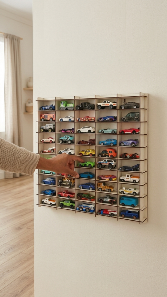 Kişiye Özel İsimlikli Araba Rafı 50'li Beyaz Renk (HOTWHEELS VE MATCBOX ARABALARI IÇİN UYGUNDUR)