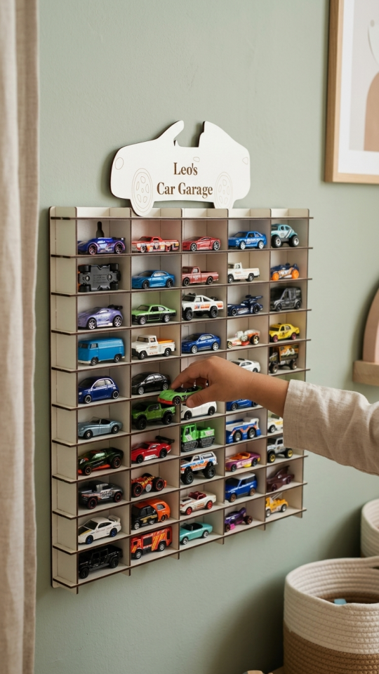 Kişiye Özel İsimlikli Araba Rafı 50'li Beyaz Renk (HOTWHEELS VE MATCBOX ARABALARI IÇİN UYGUNDUR)