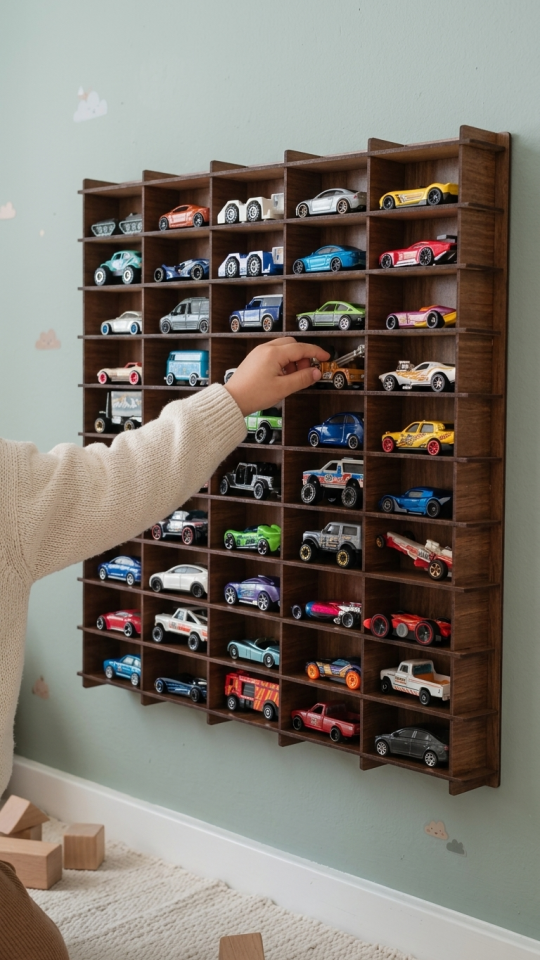 Kişiye Özel İsimlikli Araba Rafı 50'li Ahşap Renk (HOTWHEELS VE MATCBOX ARABALARI IÇİN UYGUNDUR)