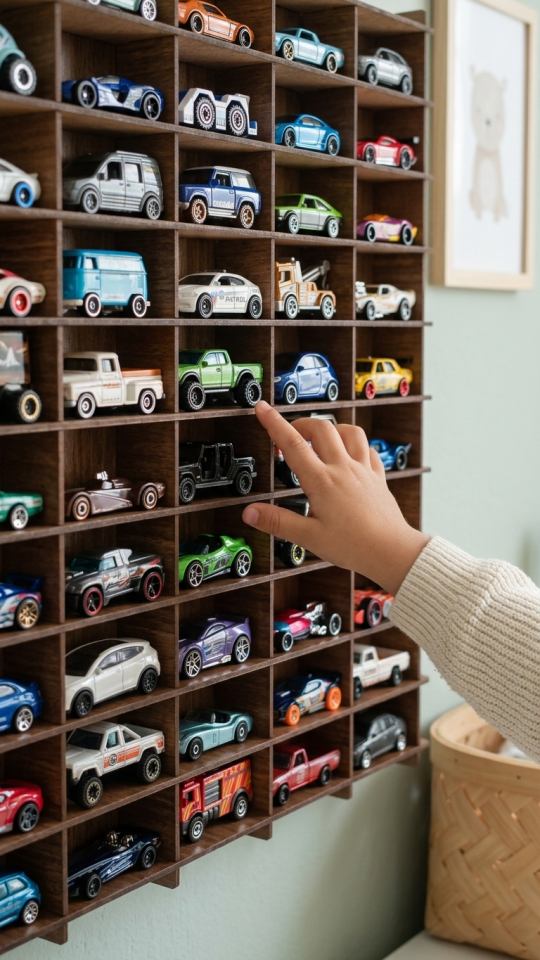 Kişiye Özel İsimlikli Araba Rafı 50'li Ahşap Renk (HOTWHEELS VE MATCBOX ARABALARI IÇİN UYGUNDUR)
