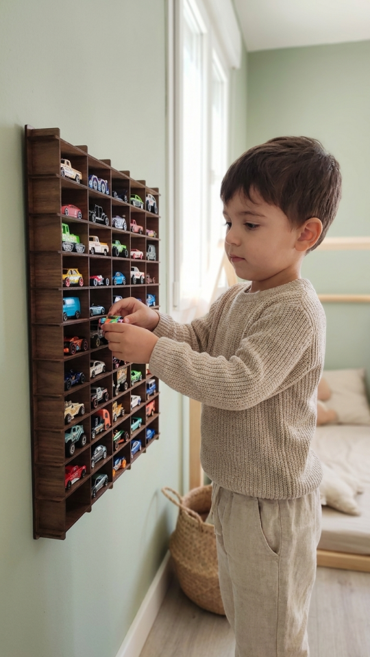 Kişiye Özel İsimlikli Araba Rafı 50'li Ahşap Renk (HOTWHEELS VE MATCBOX ARABALARI IÇİN UYGUNDUR)