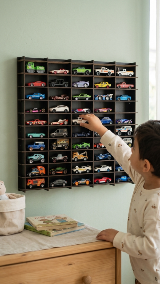 Kişiye Özel İsimlikli Araba Rafı 50'li Siyah Renk (HOTWHEELS VE MATCBOX ARABALARI IÇİN UYGUNDUR)
