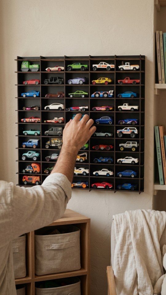 Kişiye Özel İsimlikli Araba Rafı 50'li Siyah Renk (HOTWHEELS VE MATCBOX ARABALARI IÇİN UYGUNDUR)