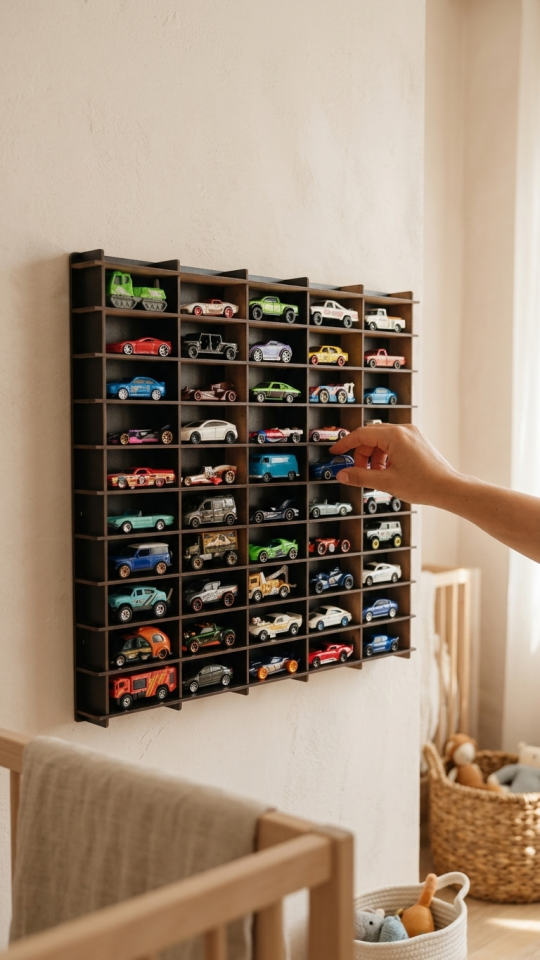 Kişiye Özel İsimlikli Araba Rafı 50'li Siyah Renk (HOTWHEELS VE MATCBOX ARABALARI IÇİN UYGUNDUR)