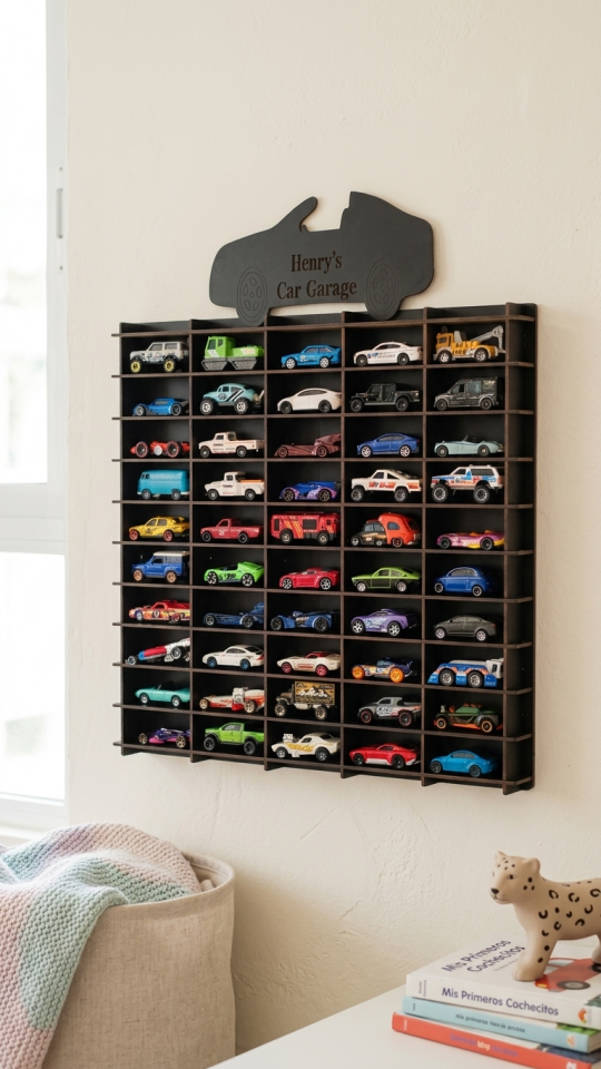 Kişiye Özel İsimlikli Araba Rafı 50'li Siyah Renk (HOTWHEELS VE MATCBOX ARABALARI IÇİN UYGUNDUR)