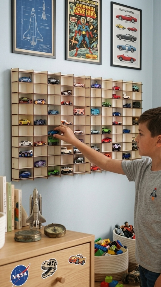 Kişiye Özel İsimlikli 100 Araç Kapasiteli Beyaz İsimli Araba Rafı - Dekoratif Çocuk Odası Oyuncak Organizer (HOTWHEELS VE MATCBOX ARABALARI IÇİN UYGUNDUR)