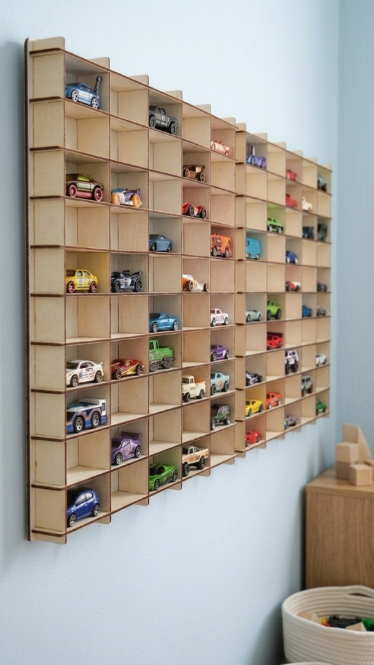 Kişiye Özel İsimlikli 100 Araç Kapasiteli Beyaz İsimli Araba Rafı - Dekoratif Çocuk Odası Oyuncak Organizer (HOTWHEELS VE MATCBOX ARABALARI IÇİN UYGUNDUR)
