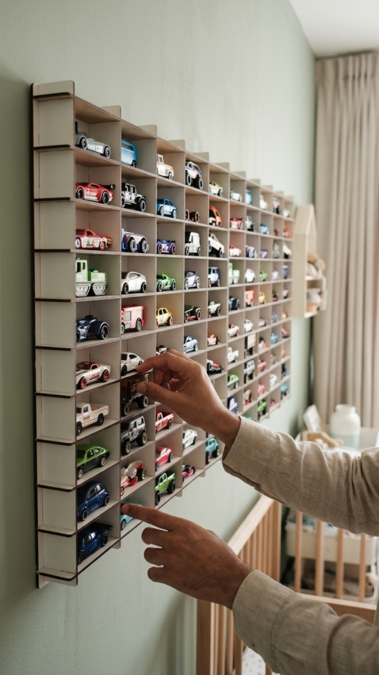 Kişiye Özel İsimlikli 100 Araç Kapasiteli Beyaz İsimli Araba Rafı - Dekoratif Çocuk Odası Oyuncak Organizer (HOTWHEELS VE MATCBOX ARABALARI IÇİN UYGUNDUR)