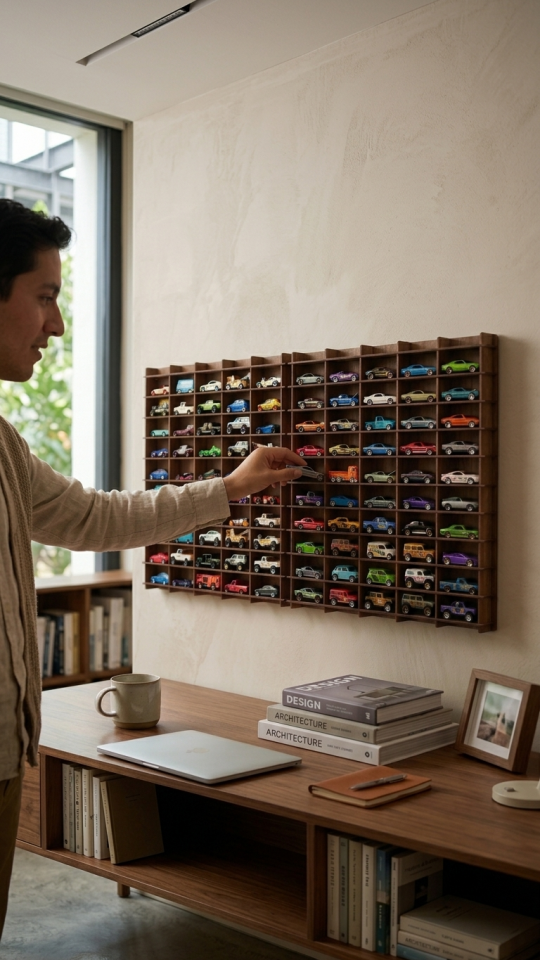 Kişiye Özel İsimlikli 100 Araç Kapasiteli İsimli  Ahşap Renk Araba Rafı - Dekoratif Çocuk Odası Oyuncak Organizer (HOTWHEELS VE MATCBOX ARABALARI IÇİN UYGUNDUR)