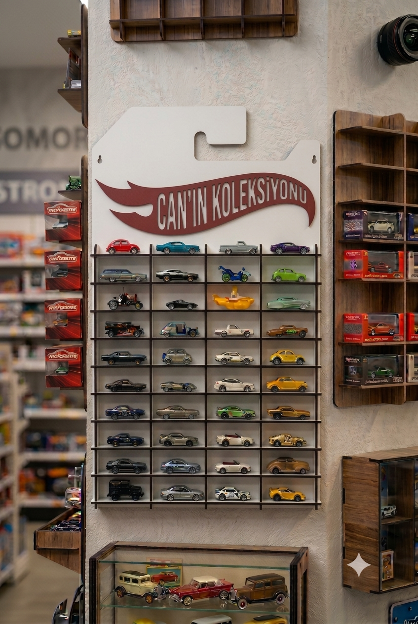 Kişiye Özel İsimlikli Araba Rafı 40'lı (HOTWHEELS VE MATCBOX ARABALARI IÇİN UYGUNDUR)