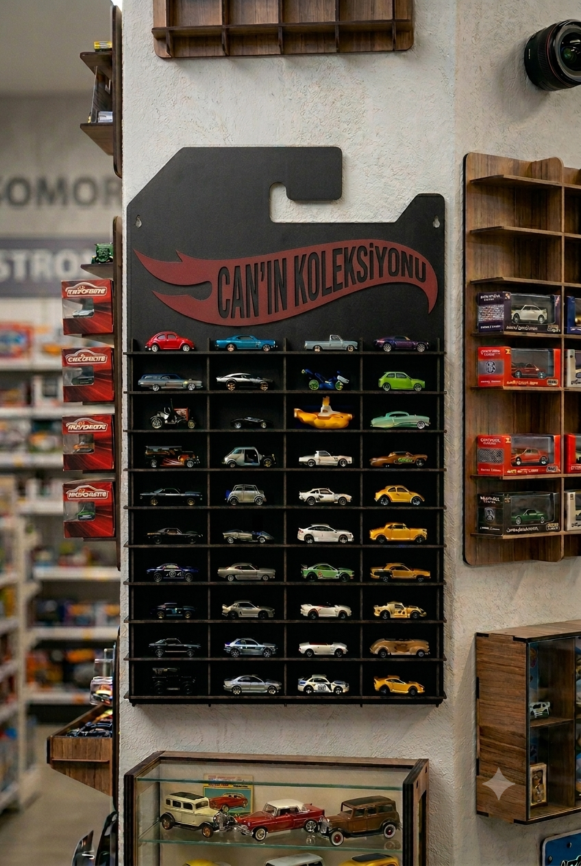 Kişiye Özel İsimlikli Araba Rafı 40'lı (HOTWHEELS VE MATCBOX ARABALARI IÇİN UYGUNDUR)